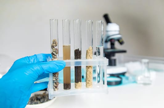 Soil testing in the laboratory. Selective focus. Nature.