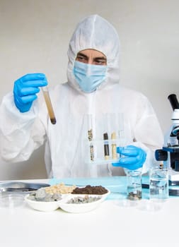 Soil testing in the laboratory. Selective focus. Nature.
