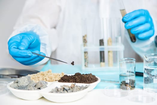 Soil testing in the laboratory. Selective focus. Nature.