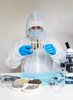 Soil testing in the laboratory. Selective focus. Nature.