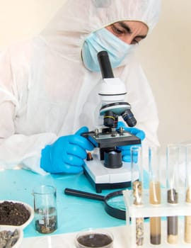 Soil testing in the laboratory. Selective focus. Nature.