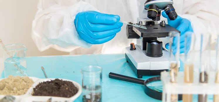Soil testing in the laboratory. Selective focus. Nature.