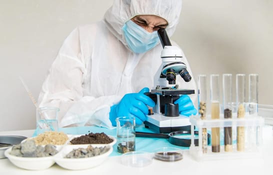 Soil testing in the laboratory. Selective focus. Nature.