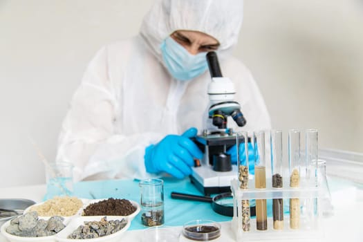 Soil testing in the laboratory. Selective focus. Nature.