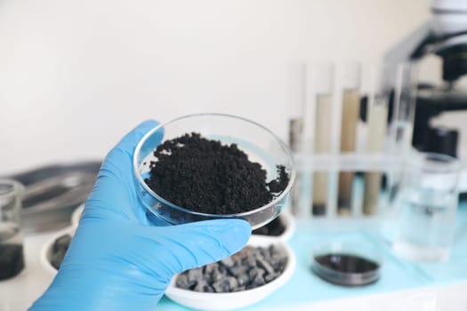 Soil testing in the laboratory. Selective focus. Nature.