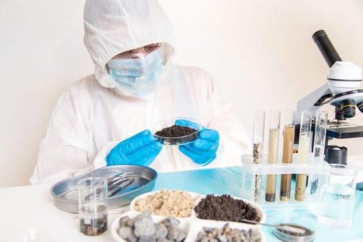 Soil testing in the laboratory. Selective focus. Nature.