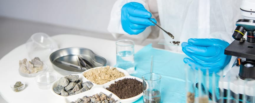 Soil testing in the laboratory. Selective focus. Nature.