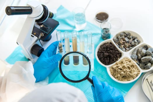 Soil testing in the laboratory. Selective focus. Nature.