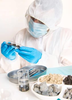 Soil testing in the laboratory. Selective focus. Nature.