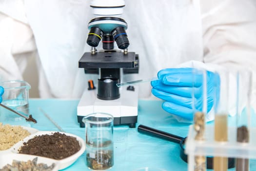 Soil testing in the laboratory. Selective focus. Nature.
