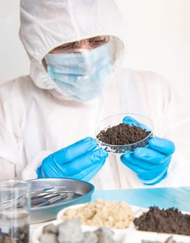Soil testing in the laboratory. Selective focus. Nature.