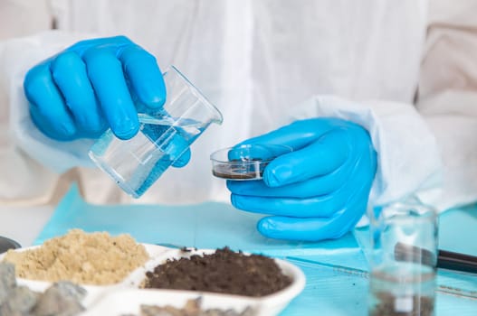 Soil testing in the laboratory. Selective focus. Nature.