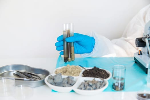 Soil testing in the laboratory. Selective focus. Nature.