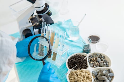 Soil testing in the laboratory. Selective focus. Nature.