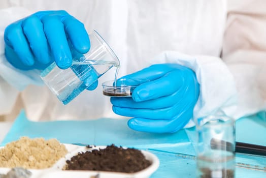 Soil testing in the laboratory. Selective focus. Nature.