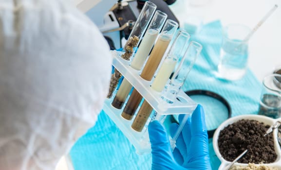 Soil testing in the laboratory. Selective focus. Nature.