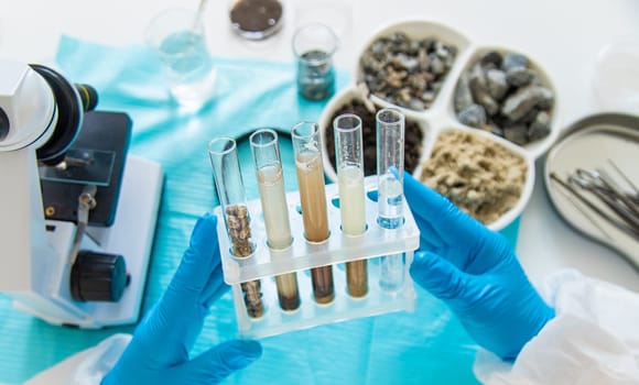 Soil testing in the laboratory. Selective focus. Nature.