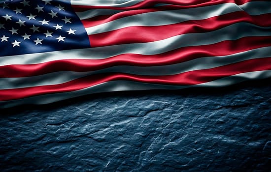 A folded American flag placed on a black background. Ideal picture for banners.Wallpaper. Space for text.Background for Fourth of July celebration of Independence Day