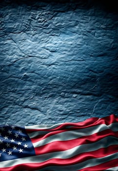 A folded American flag placed on a black background.Vertical shot. Ideal picture for social media postings. Space for text.Background for Fourth of July celebration of Independence Day