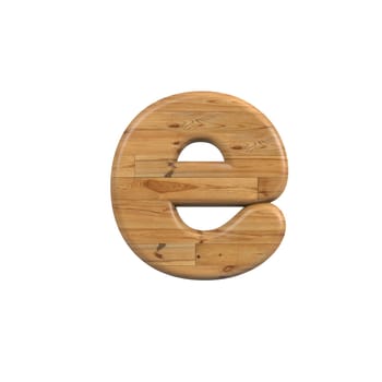 Wood letter E - lowercase 3d pine font isolated on white background. This alphabet is perfect for creative illustrations related but not limited to Decoration, nature, wood...