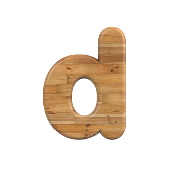 Wood letter D - Small 3d pine font isolated on white background. This alphabet is perfect for creative illustrations related but not limited to Decoration, nature, wood...