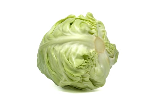A fresh head of cabbage isolated on a white background. Use this image to showcase healthy eating or fresh ingredients.