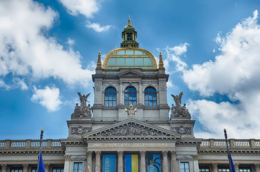 The impressive neo renaissance facade of the National Museum in Prague, Czech Republic