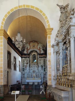 Paraty, Rio de Janeiro, Brazil, February 6, 2025, view of the altar in the colonial interior of the Catholic Church of Santa Rita. Historic architecture
