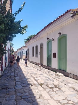Paraty, Rio de Janeiro, Brazil, February 6, 2025, view of the facade of an old colonial house in the central square, historic city.