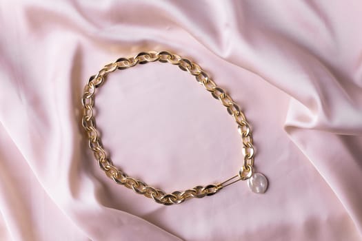 Handmade jewelry on a textile background. Gift for women. Bijouterie and jewellery for women
