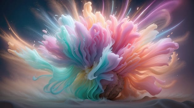 A vibrant explosion of colors bursts against a deep black background, showcasing a stunning display of colorful powder. This captivating image radiates energy and creativity for artistic projects.