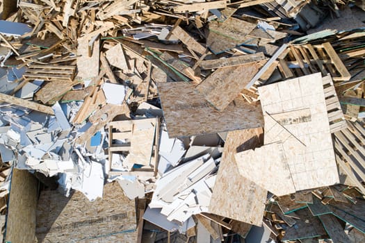 A pile of wood and debris from a landfill