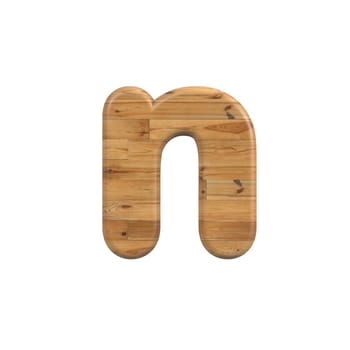 Wood letter N - Lower-case 3d pine font isolated on white background. This alphabet is perfect for creative illustrations related but not limited to Decoration, nature, wood...
