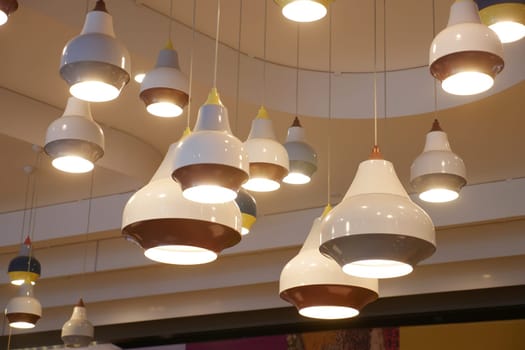 Unique pendant lights hang elegantly from the ceiling in a stylish area.