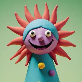 sun plasticine clay solar color symbol abstract art illustration children design decor figures. 3D render generated ai alt blue orange yellow face mask . High quality 3d illustration cartoon toy cute