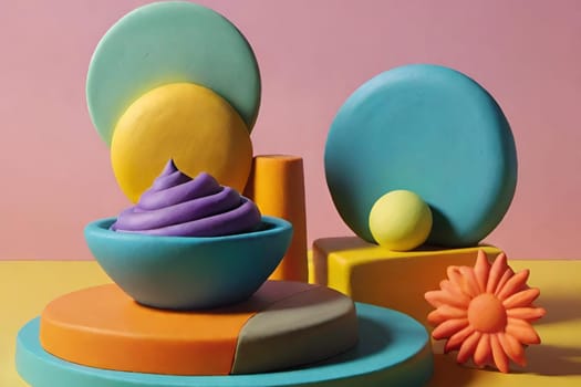Clay cartoon art deco decor decorations objects generated ai alt illustration render 3D shapes round. High quality illustration