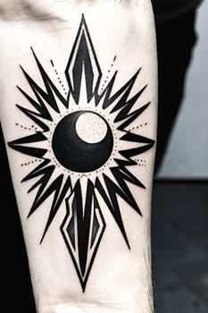 tattoo on hand sun figure skin tattoo tattoos stickers culture traditions drawing human body 3D render generated ai alt alternative simbol logo . High quality 3d illustration icon
