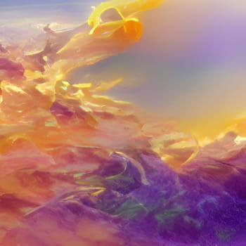 Abstract art sun shape red yellow purple blue night light planet cosmic plasma illustration generated ai alt painting poster. High quality illustration background landscape music