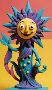 sun plasticine clay solar color symbol abstract art illustration children design decor figures. 3D render generated ai alt blue orange yellow face mask . High quality 3d illustration cartoon toy cute