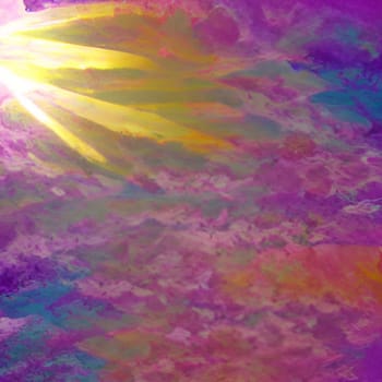 Abstract art sun shape red yellow purple blue night light planet cosmic plasma illustration generated ai alt painting poster. High quality illustration background landscape music