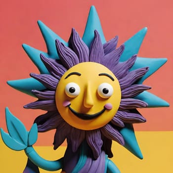 sun plasticine clay solar color symbol abstract art illustration children design decor figures. 3D render generated ai alt blue orange yellow face mask . High quality 3d illustration cartoon toy cute