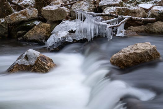 Panorama image of small creek, Eifel, North Rhine Westfalia, Germany