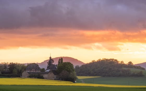Panoramic image of  Fraukirch church in Mendig, Eifel, Rhineland-Palatinate, Germany