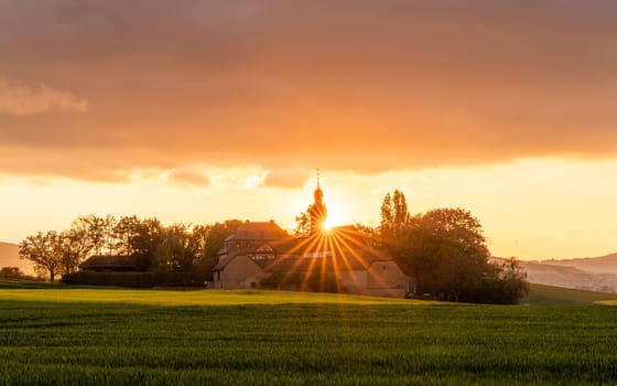 Panoramic image of  Fraukirch church in Mendig, Eifel, Rhineland-Palatinate, Germany