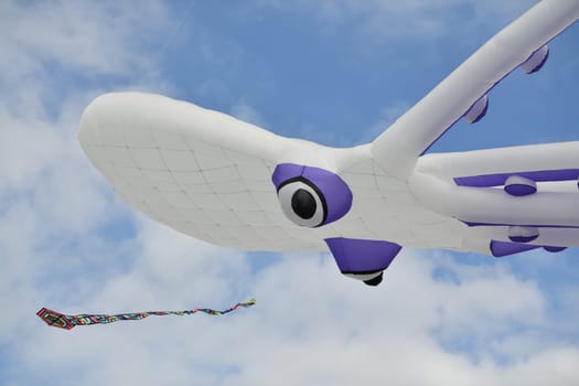 White Octopus kites in the sky Kite festival at Dieppe
