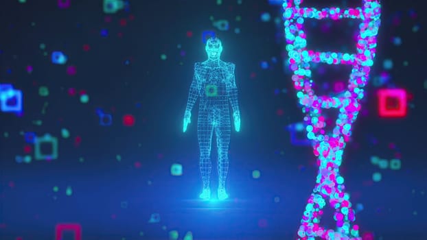 Digital human body with DNA. Computer generated 3d render