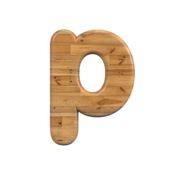 Wood letter P - Small 3d pine font isolated on white background. This alphabet is perfect for creative illustrations related but not limited to Decoration, nature, wood...