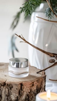 Cosmetic cream in a glass jar. Skin care concept. Background for beauty products