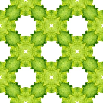 Hand drawn green mosaic seamless border. Green symmetrical boho chic summer design. Textile ready astonishing print, swimwear fabric, wallpaper, wrapping. Mosaic seamless pattern.