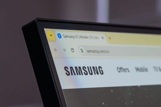 New York, USA - March 30, 2025: Samsung official website homepage displayed on computer monitor